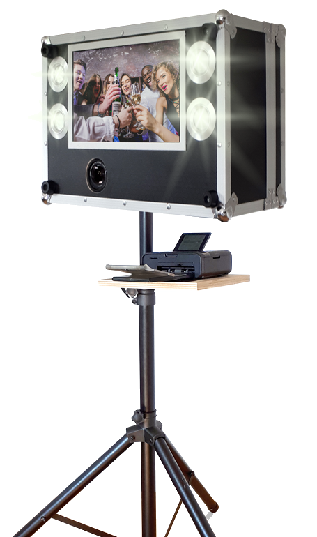Fotobox mit Spiegelreflexkamera, Drucker und Display